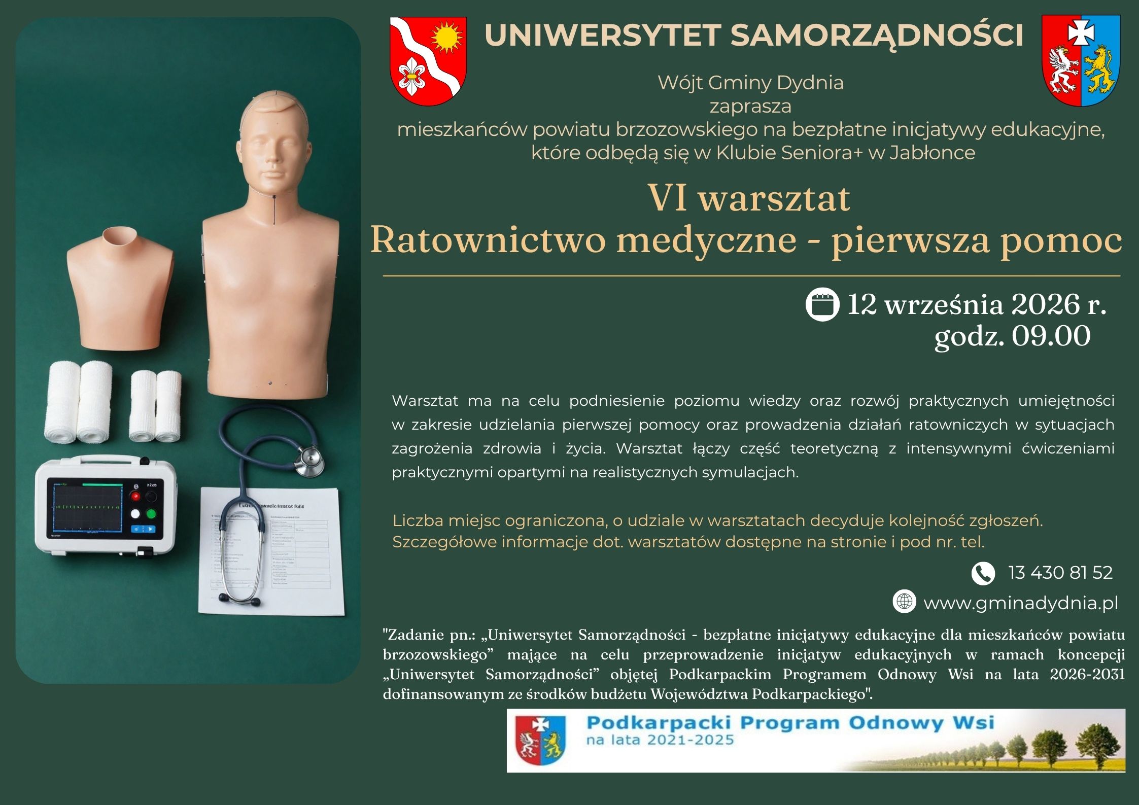 Zaproszenie na bezpłatne warsztaty pn.: „Warsztaty ratownictwa medycznego”