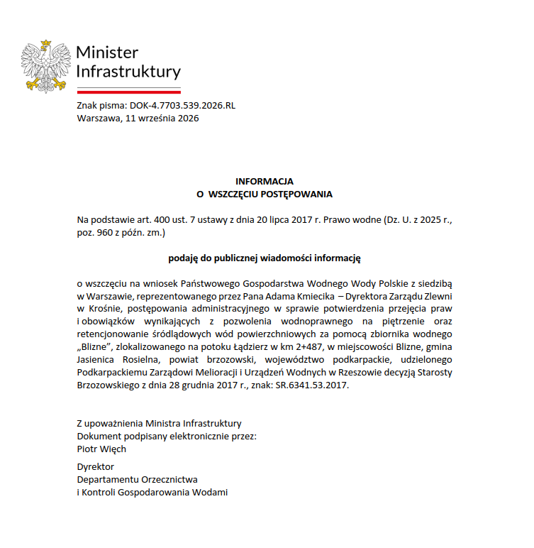 Informacja o wszczęciu postępowania 