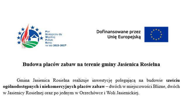Budowa placów zabaw na terenie gminy Jasienica Rosielna