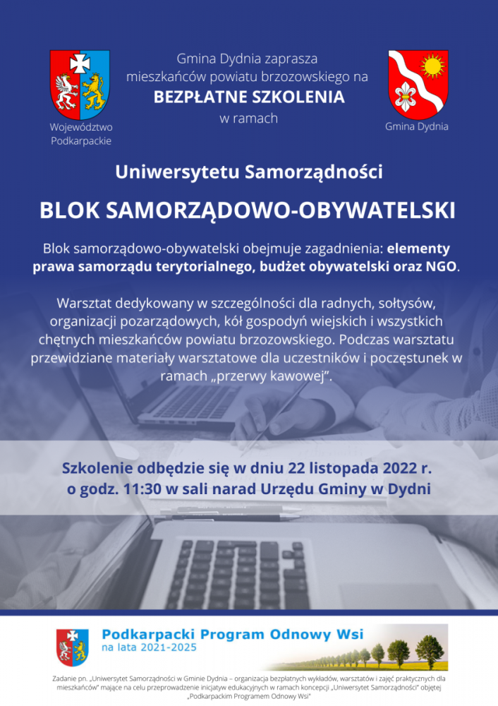 ,,Uniwersytet Samorządności w Gminie Dydnia - organizacja bezpłatnych wykładów, warsztatów i zajęć praktycznych dla mieszkańców”