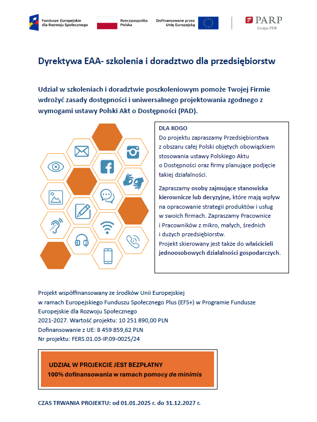 Bezpłatne szkolenia z zakresu wdrażania i stosowania regulacji prawnych zgodnych z ustawą PAD (Polski Akt o Dostępności)