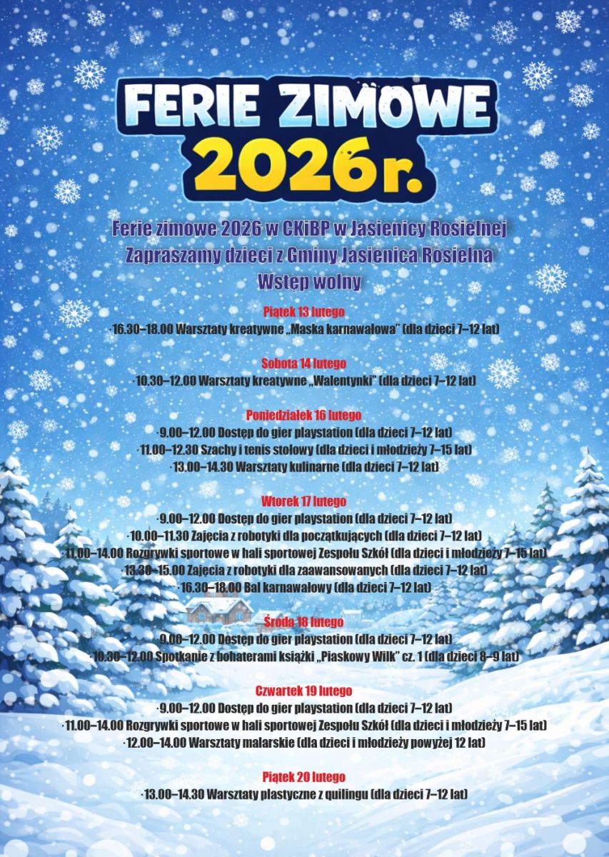 Ferie zimowe w Gminie Jasienica Rosielna